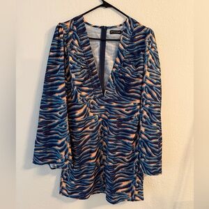 PrettyLittleThing Vibrant Blue and Orange Patterned Dress
